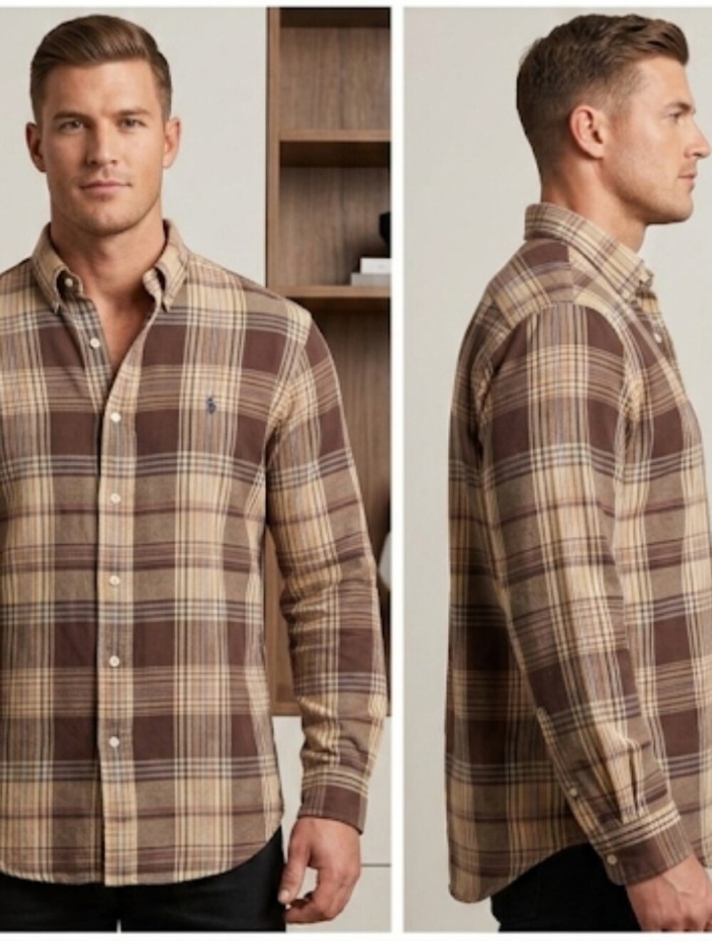 Vtg Polo Ralph Lauren Brown Plaid Shirt Sz L Black Label